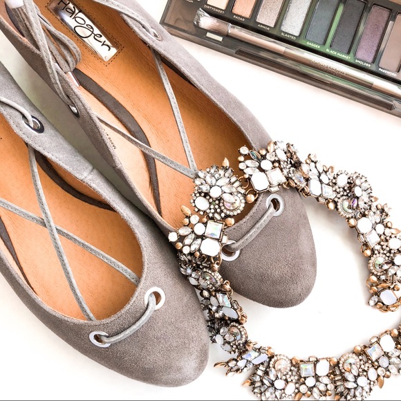 Halogen Nella Ghillie Flats in Gray Kidsuede - Picture 1 of 8